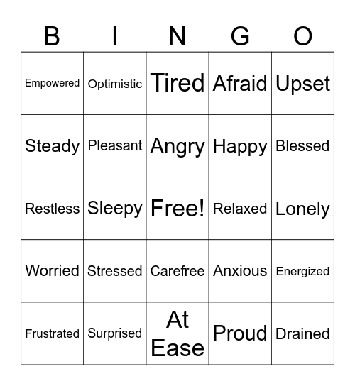 SINGO! Emotions Edition Bingo Card