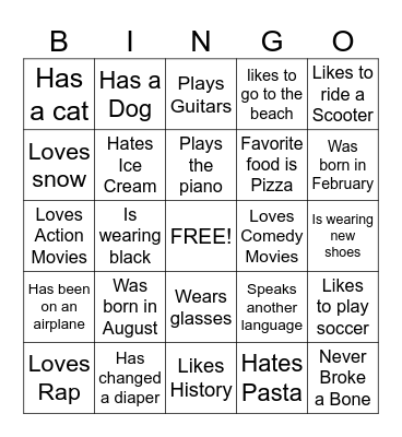 Get to Know You Bingo Card