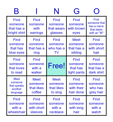 Intergenerational Day Bingo Card