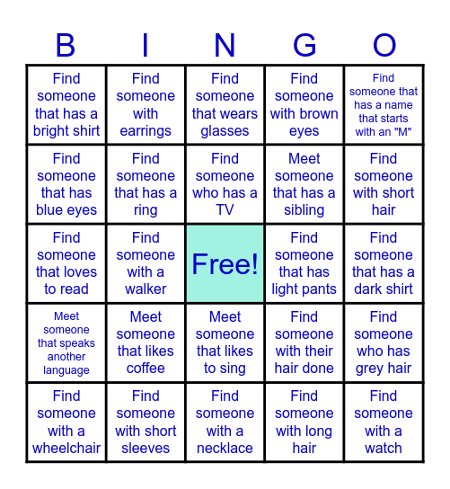 Intergenerational Day Bingo Card