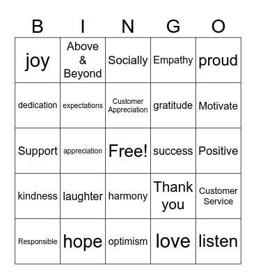 CSW Above & Beyong Bingo Card