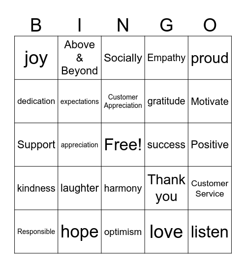 CSW Above & Beyong Bingo Card