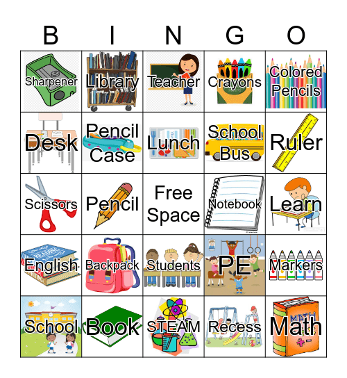 School Supplies Bingo Card