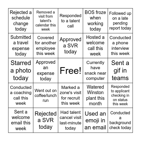 Winston Bingo Card