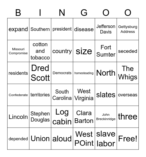 US History: Chapters 1-5 Bingo Card