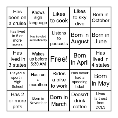 Coworker Team Building Bingo Card