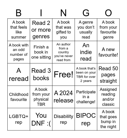 Readathon Bingo! Bingo Card