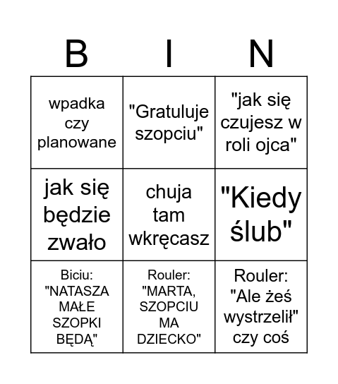 O KURWA DZIECKO Bingo Card