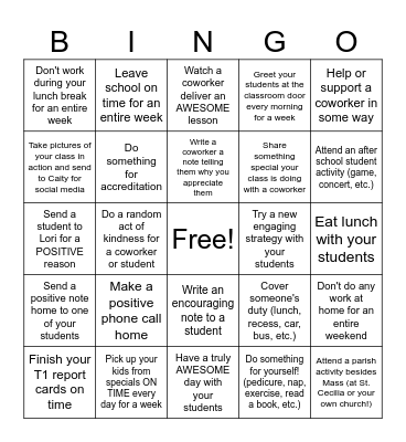 Crusader Bingo - Trimester 1 Bingo Card