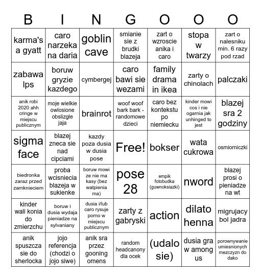 KURWA Bingo Card