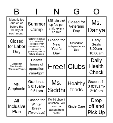 Untitled Bingo Card