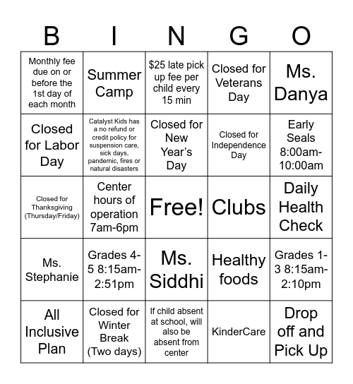 Untitled Bingo Card