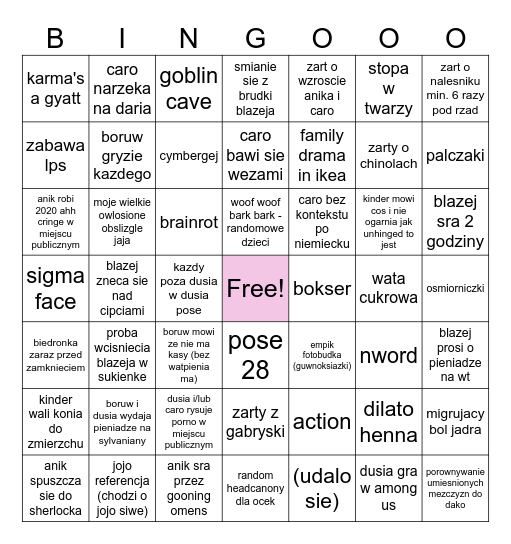 KURWA Bingo Card