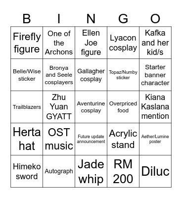 Hoyofest 2024 Bingo Card