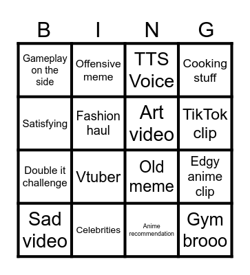 Instagram Reels bingo Card