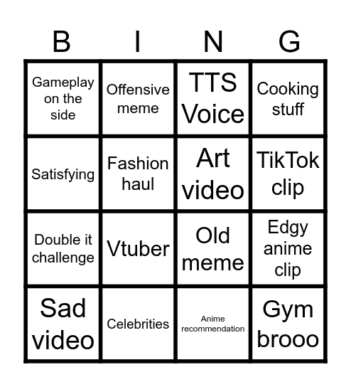 Instagram Reels bingo Card