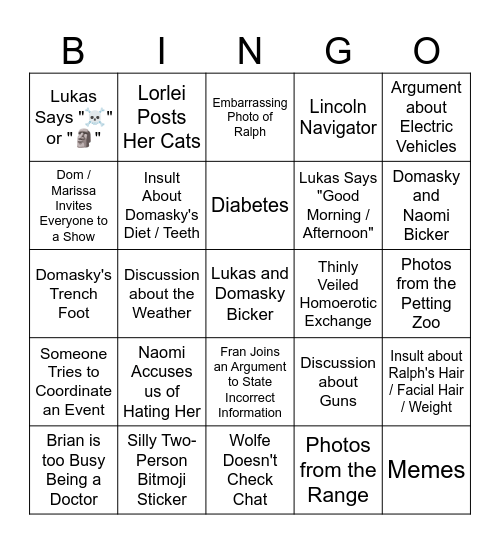 Part of the Ship Bingo Card
