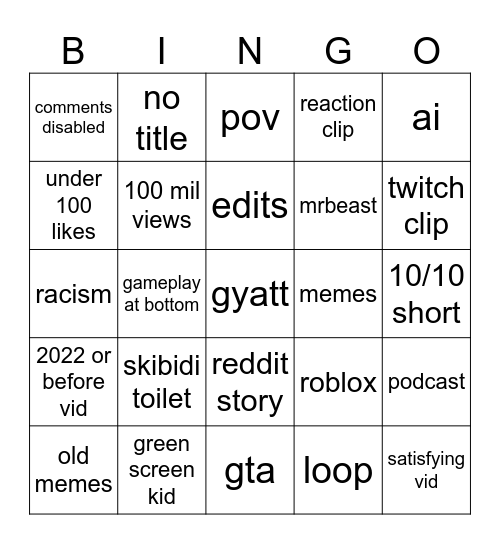 Untitled Bingo Card