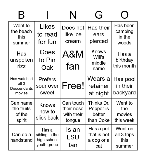 Untitled Bingo Card