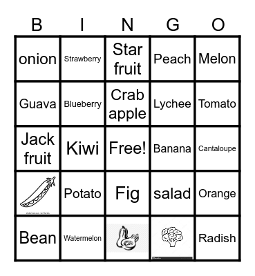Fruit & veggies Bingo Card