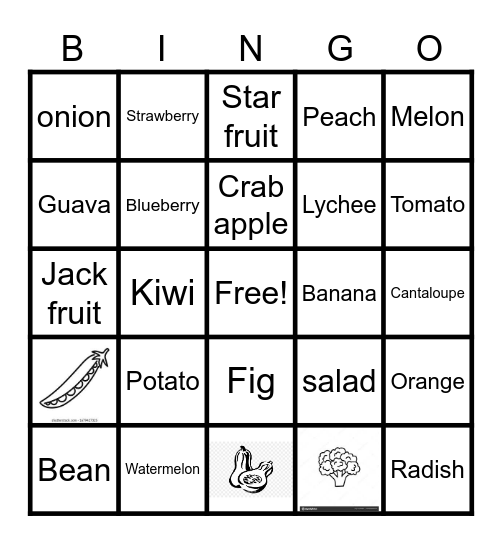 Fruit & veggies Bingo Card