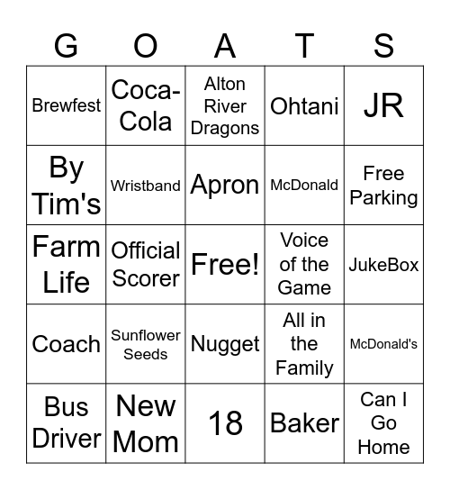 GET YOUR GOAT ON! Bingo Card