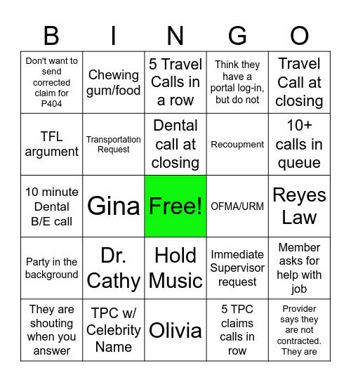 Annoying Calls Bingo Card