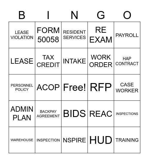 EHA BINGO Card