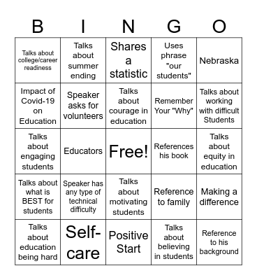 Keynote Bingo Card