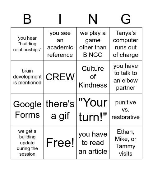 Supporting the MS Student Bingo Card