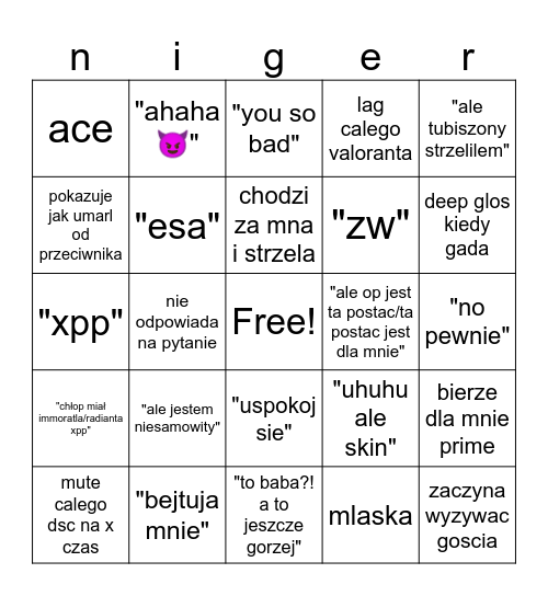 kacper valorant bingo Card