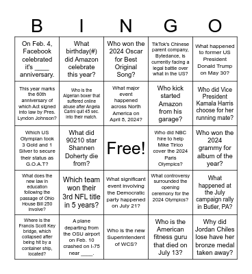 News in Review 2024 Bingo Card