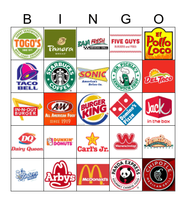 FAST FOOD Bingo Card