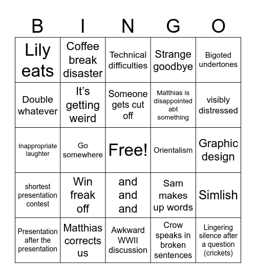 Presentation Bingo Card