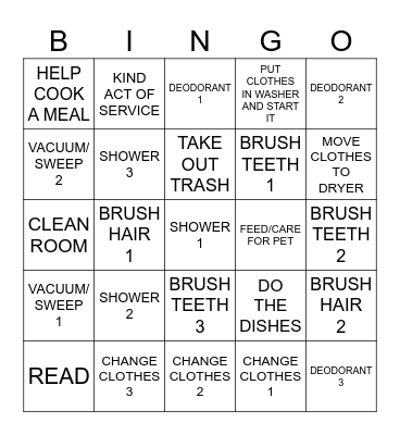 DUTY BINGO Card
