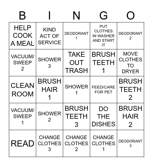 DUTY BINGO Card