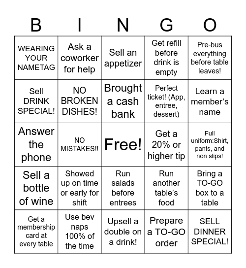 SERVER BINGO Card