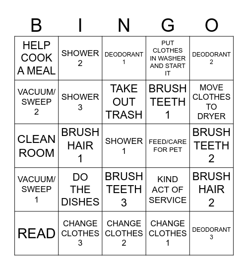 DUTY BINGO Card