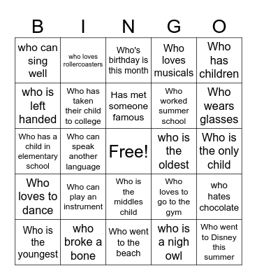 Find Someone Who... Bingo Card