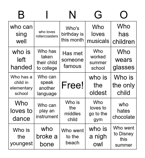 Find Someone Who... Bingo Card