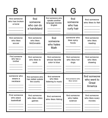 Get to Know You BINGO! Bingo Card