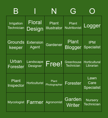 Horticultural Careers Bingo Card