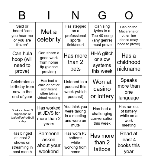 Untitled Bingo Card