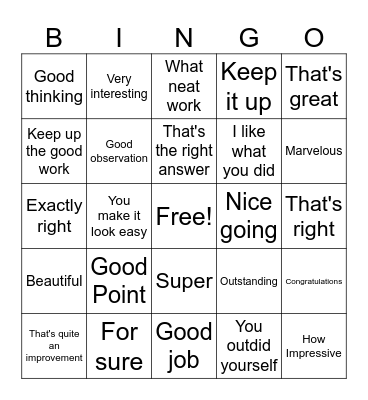 Ways to say "Good for You!" Bingo Card