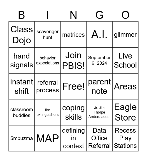 Jim Thorpe -Bingo Note Card (8.14.25) Bingo Card