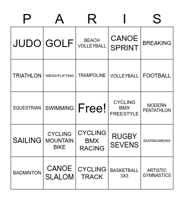 2024 Olympic Games Bingo Card