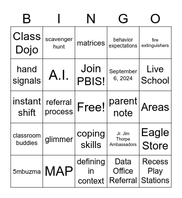 Jim Thorpe -Bingo Note Card (8.14.24) Bingo Card