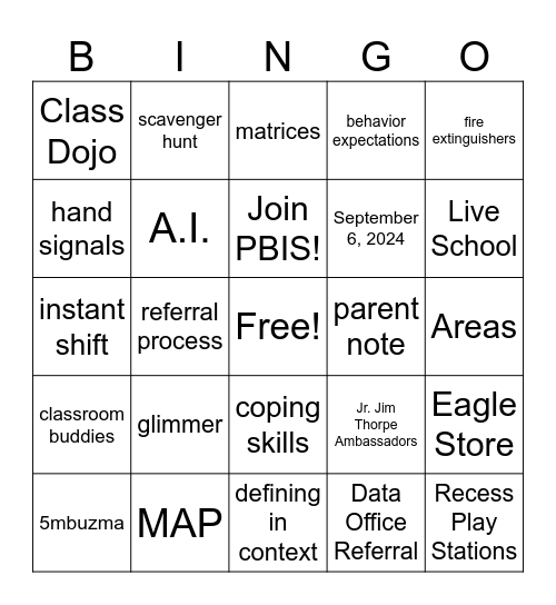 Jim Thorpe -Bingo Note Card (8.14.24) Bingo Card