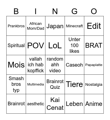 TikTok Bingo Card