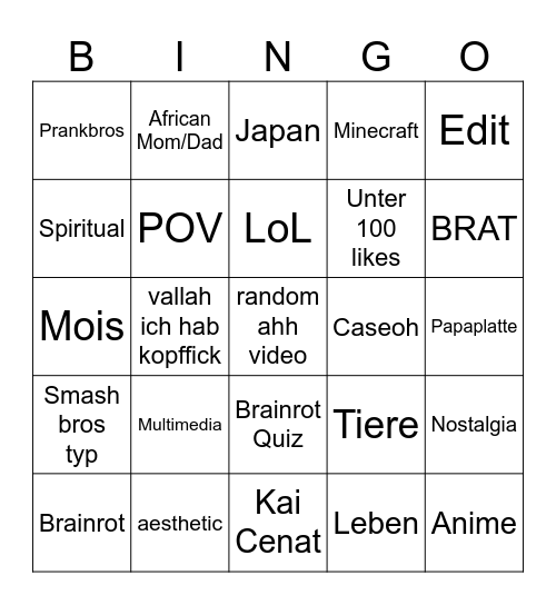 TikTok Bingo Card